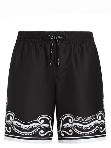 DOLCE & GABBANA - Costume shorts neri con stampa bianca