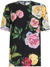 dolce & gabbana - T-shirt nera a fiori con maniche corte