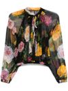 dolce & gabbana - Camicia floreale di seta con maniche a sbuffo