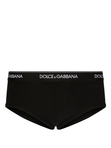 DOLCE & GABBANA - Black cotton briefs with white logo