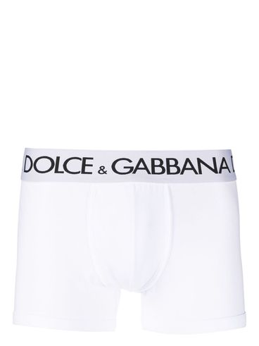 DOLCE & GABBANA - Boxer in cotone stretch bianco con logo in vita