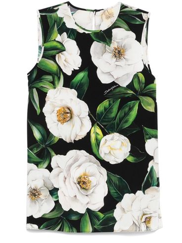 DOLCE & GABBANA - Top smanicato nero a fiori bianchi