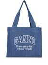 ganni - Borsa shopping blu jeans denim con logo