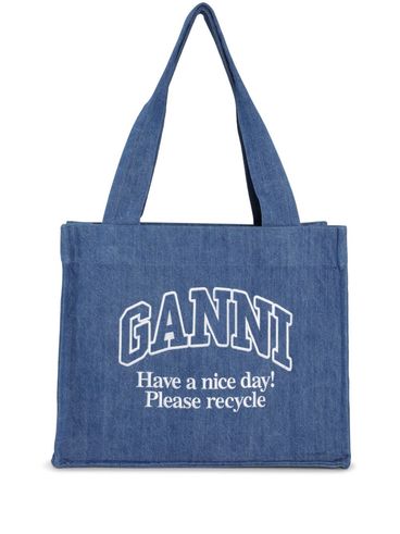 GANNI - Borsa shopping blu jeans denim con logo