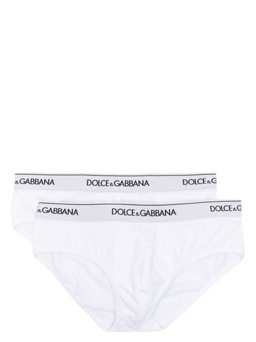 DOLCE & GABBANA - Pack of 2 white cotton briefs with black logo