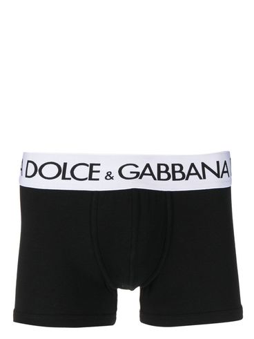 DOLCE & GABBANA - Boxer in cotone stretch nero con logo in vita