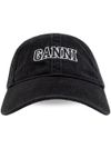 ganni - Cappello da baseball nero in jeans nero con logo