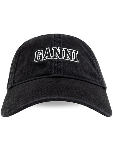 GANNI - Cappello da baseball nero in jeans nero con logo