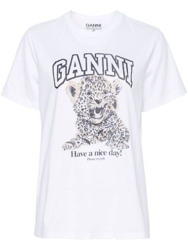 GANNI - T-Shirt bianca con stampa grafica e logo