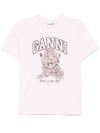 ganni - T-Shirt rosa con stampa grafica e logo