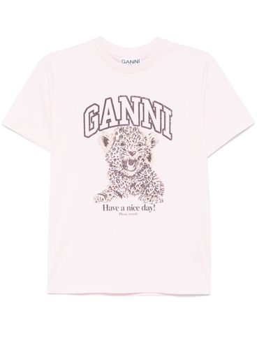 GANNI - T-Shirt rosa con stampa grafica e logo