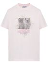 ganni - T-Shirt rosa con stampa grafica di gatti