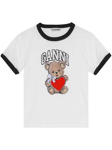 GANNI - T-shirt con grafica orsetto e logo