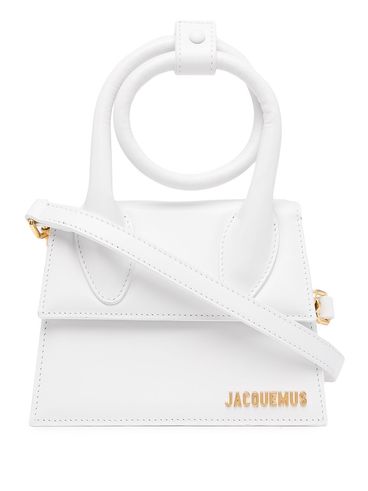 JACQUEMUS - Optic white leather handbag with gold logo plaque