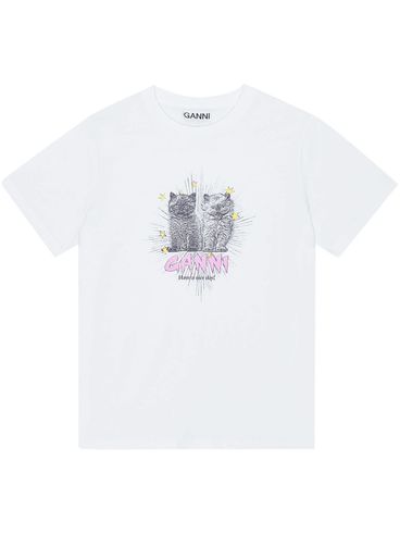 GANNI - T-shirt rosa con stampa di gattini