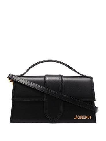 JACQUEMUS - Black leather handbag with gold logo plaque