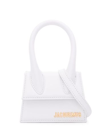 JACQUEMUS - White leather handbag with gold logo plaque