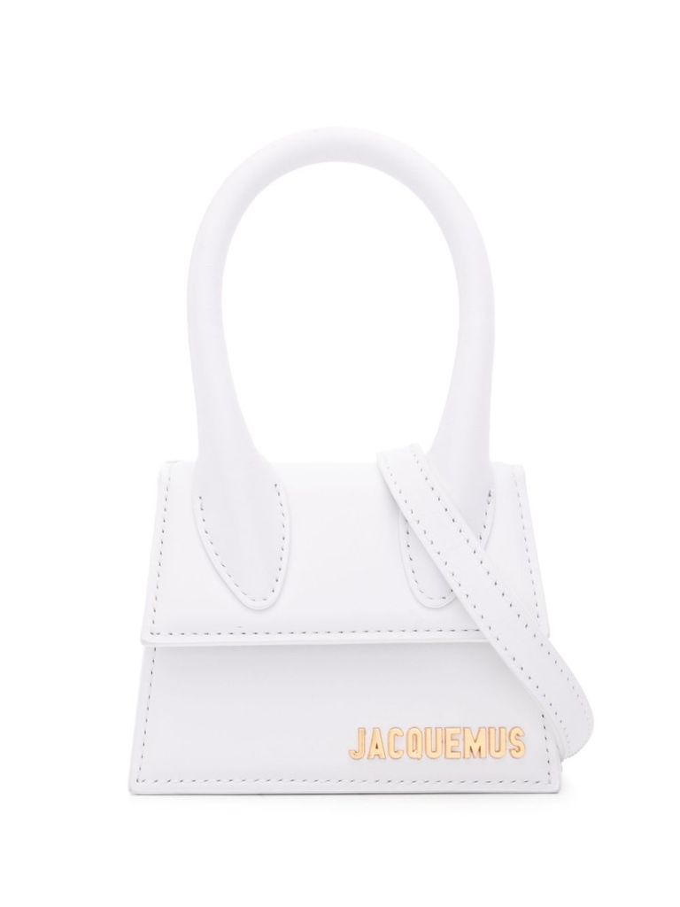 JACQUEMUS WHITE LEATHER 'IL CHIQUITO'  HANDBAG WITH GOLD LOGO PLAQUE