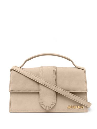 JACQUEMUS - Beige suede handbag with gold logo plaque