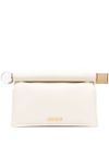 jacquemus - Ivory leather clutch bag with logo plaque and gold details