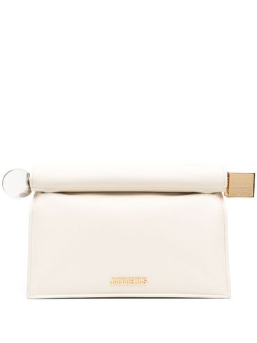 JACQUEMUS - Ivory leather clutch bag with logo plaque and gold details