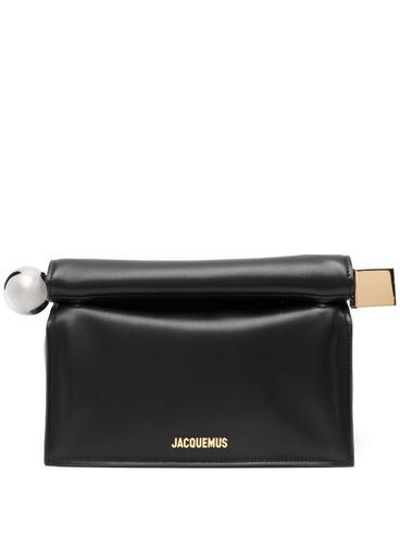 JACQUEMUS - Black leather clutch bag with logo plaque