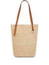 rabanne - Borsa a secchiello in raffia con logo impresso