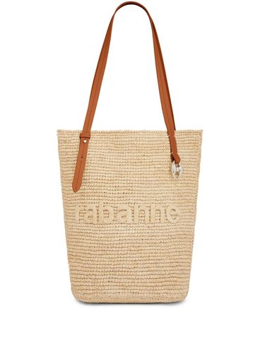 RABANNE - Borsa a secchiello in raffia con logo impresso