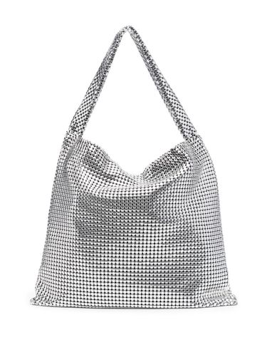 RABANNE - Borsa a spalla con pannelli a maglia color argento