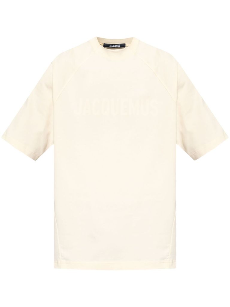 Shop Jacquemus Beige Cotton T-shirt With Front Logo