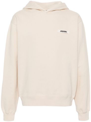 JACQUEMUS - Felpa in cotone beige con cappuccio e logo