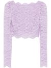 rabanne - T-shirt top lavanda effetto pizzo con scollo a barca