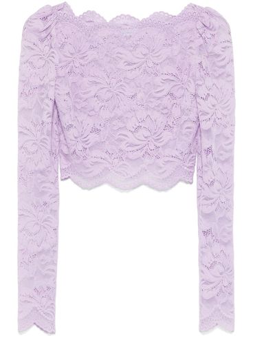 RABANNE - T-shirt top lavanda effetto pizzo con scollo a barca