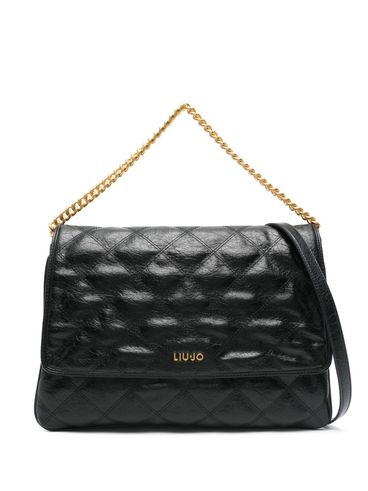 LIU JO - Black quilted messenger bag with logo