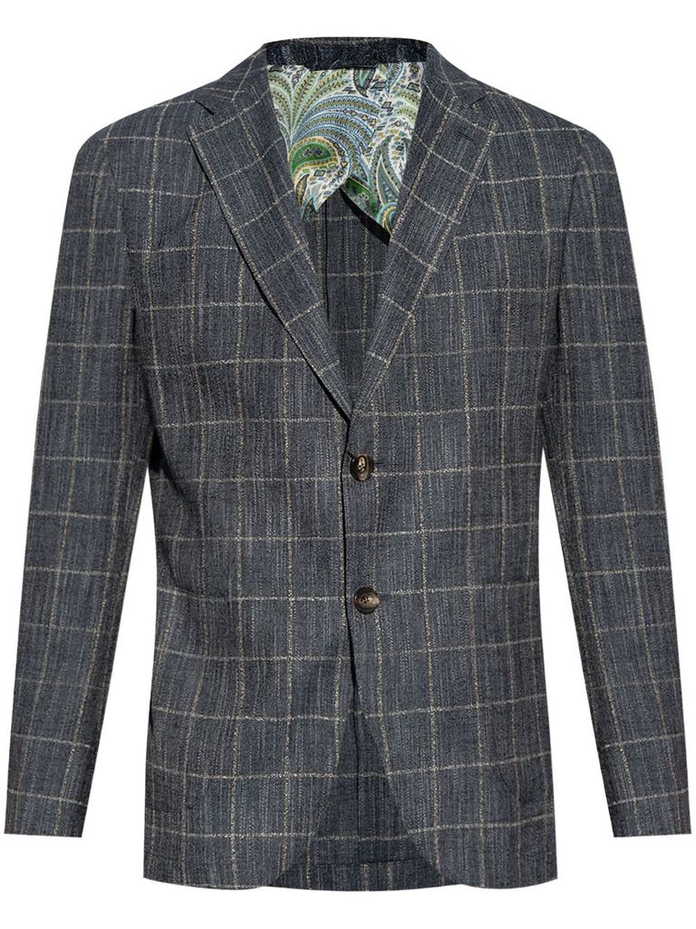 Etro Single-breasted Checked Jacket In Blue