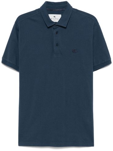 ETRO - Blue cotton polo shirt with embroidered logo