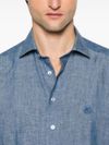 etro - Light blue linen shirt with embroidered logo - 1