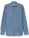 etro - Light blue linen shirt with embroidered logo