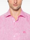 etro - Pink linen shirt with embroidered logo - 2