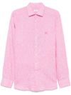 etro - Pink linen shirt with embroidered logo