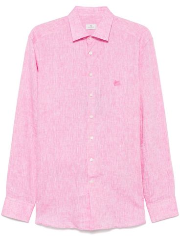 ETRO - Pink linen shirt with embroidered logo