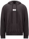 mm6 maison margiela - Felpa in cotone nero con cappuccio e logo frontale