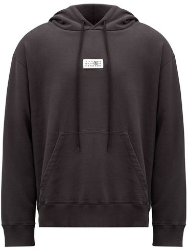 MM6 MAISON MARGIELA - Felpa in cotone nero con cappuccio e logo frontale