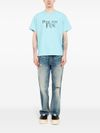 mm6 maison margiela - T-shirt in cotone celeste con scritta frontale - 3