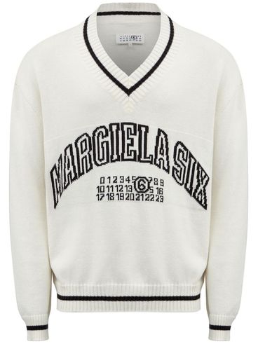 MM6 MAISON MARGIELA - Maglia in cotone e lana con scollo a V