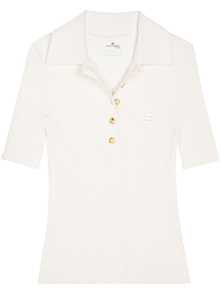 Courrèges Off White Logo-embroidered Ribbed Jumper In White