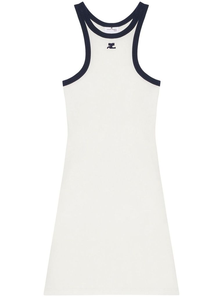 Courrèges Sleeveless Black And White Short Dress In White