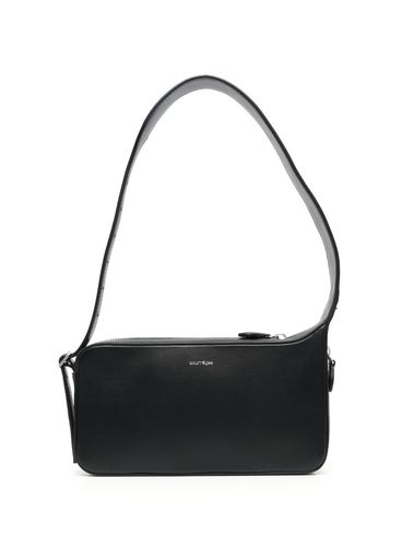 COURRÈGES - Black leather shoulder bag with logo