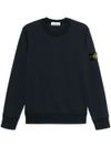 stone island - Felpa in cotone blu girocollo con logo