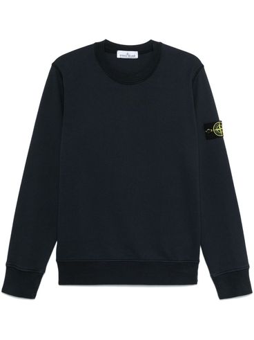 STONE ISLAND - Felpa in cotone blu girocollo con logo